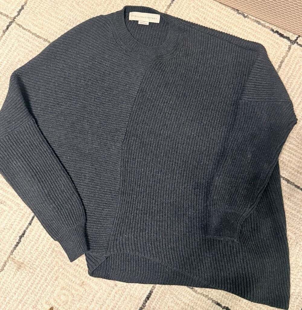 Stella McCartney Women Asymmetrical Dolman Sleeve Crew Neck Sweater Dark Gray